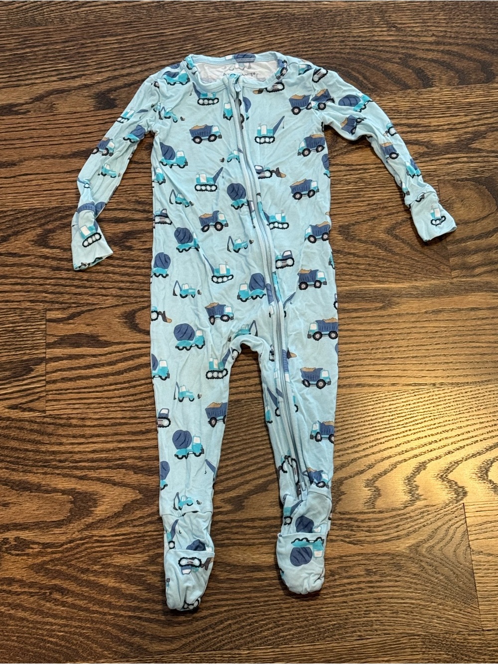 Posh Peanut Blue Construction Print Footed One-Piece Pajamas